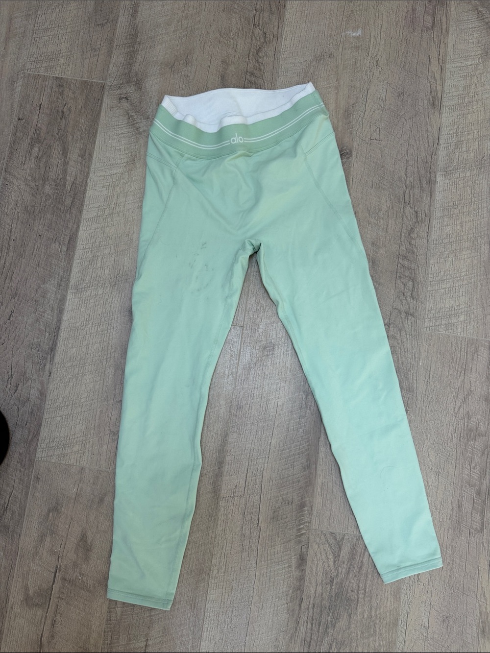 ALO Yoga Kids Mint Green Leggings with White Waistband